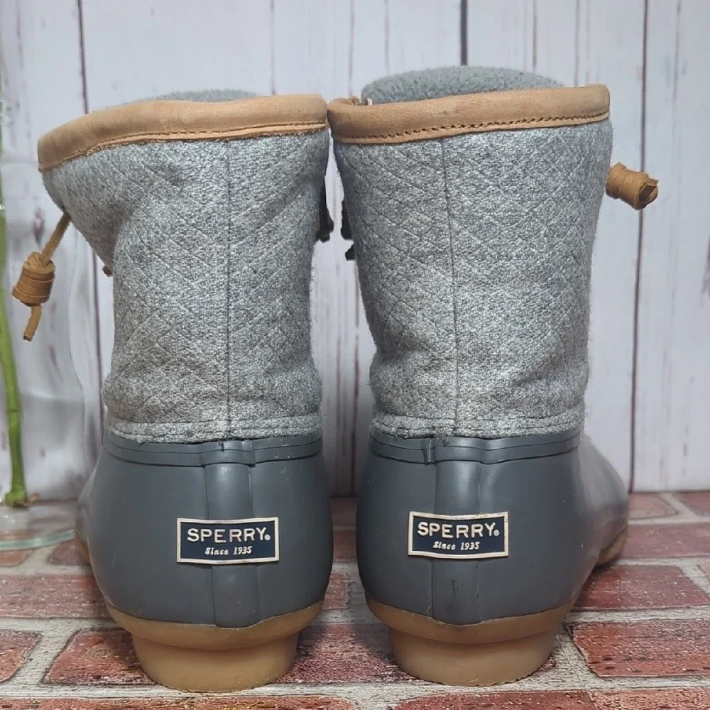 Sperry Top‎ Sider Saltwater Duck Boot Waterproof Wool Gray Tan 3M Thinsulate 10